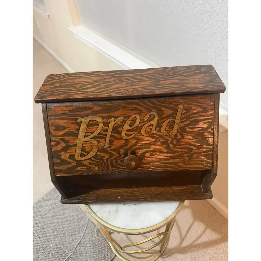 Vintage Handcrafted Wooden Bread Box Rustic Farmhouse Kitchen Counter Storage
